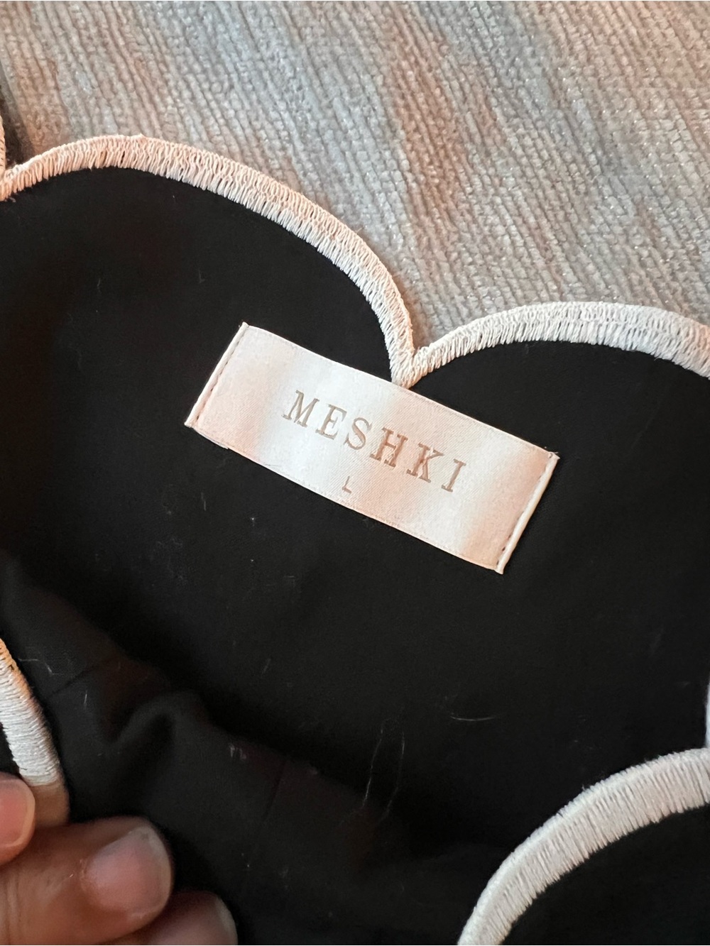 Meshki Black Top with Cream Scalloped Trim